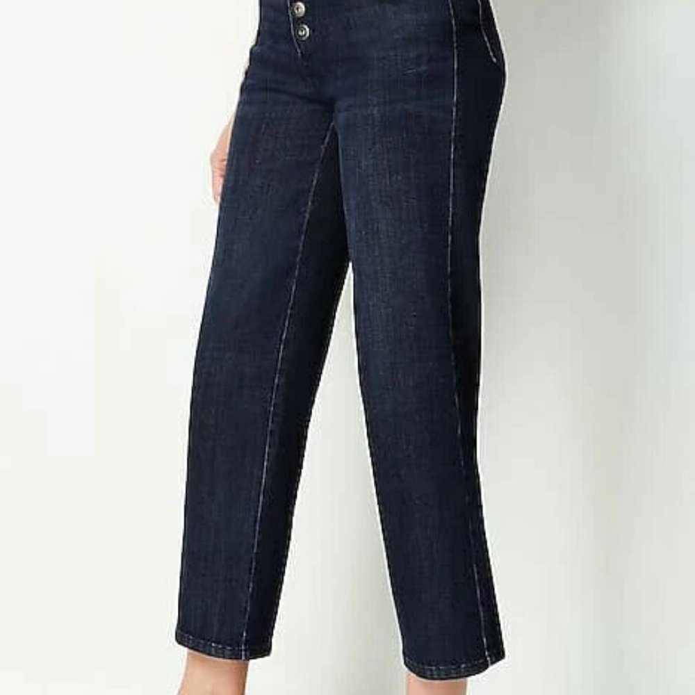 J.Jill High rise button fly cropped Blue jeans 16 Tall night fall wash